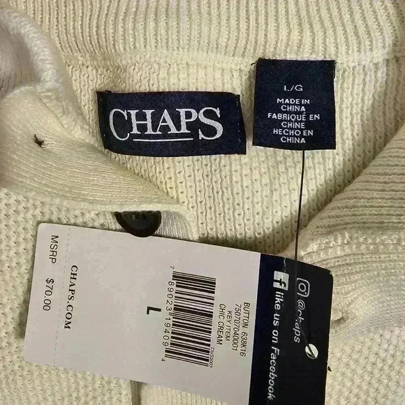 Chaps Mens Cream Knit Sweater 100% Cotton NWT Size Large - Picture 7 of 8